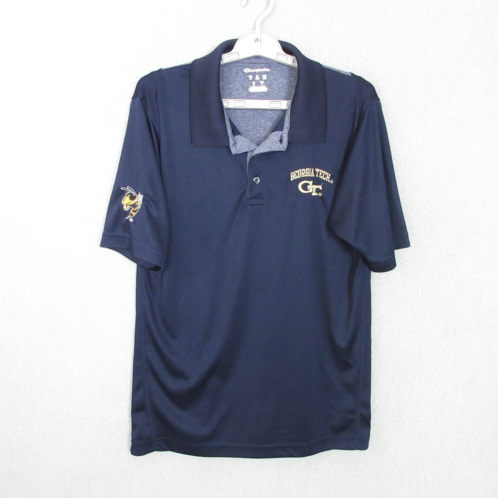 Champion Polo Shirt Men Medium Navy Georgia Tech Yellow Jackets NCAA Logo